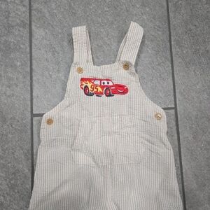 Disney Baby Lightning McQueen Embroidered Seersucker Striped Overall - 12 months